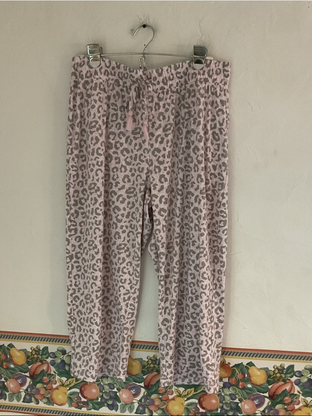 Pink Leopard Print Tassel-Tie Lounge Pants, Size L